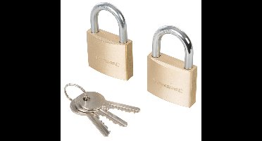 Hangslot met 3 sleutels - set van 2 - 40 mm - messing