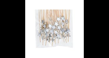 Hapjes Cocktailprikkers met sterretje - zilver - 100x stuks - bamboe - hapjes prikkers - 12 cm