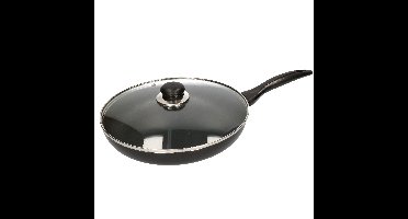 Hapjespan - zwart - glazen deksel - D28 cm - pannen