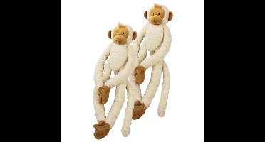 Happy Horse Knuffel aap - 2x stuks - wit - 23 cm - pluche - slinger aap - klittenband slingeraapje