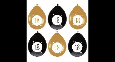 Haza Ballonnen - 18 jaar - leeftijd verjaardag - 6x stuks - 30 cm - versiering - zwart/goud