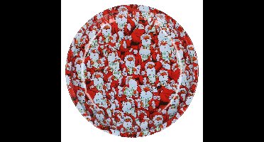 HI bord met kerstmannen - rood/wit - metaal - 26 cm - kerstontbijt - kerstdiner - kerstartikelen