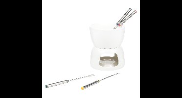 HI Fondue set - wit - porselein - Dia 12 cm - 4 fondue vorken - voor chocolade/kaas