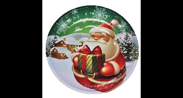 HI kinderbord met kerstman - groen/rood - metaal - 26 cm - kerstontbijt - kerstdiner - kerstartikele