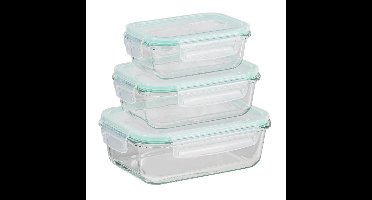 HI Vershoudbakjes - met deksel - glas - set 3x stuks - luchtdicht - met clips