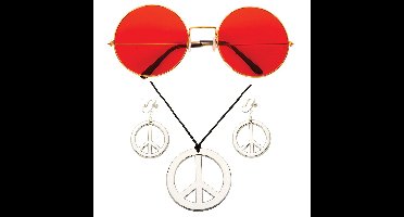 Hippie Flower Power Sixties verkleed sieraden met rode party bril