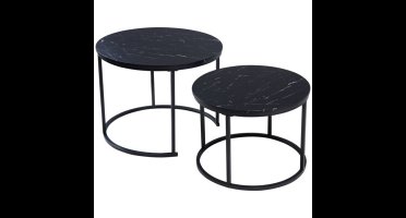 Home & Styling Bijzettafels - 2x stuks - zwart - metaal / MDF - rond - 50 cm / 60 cm