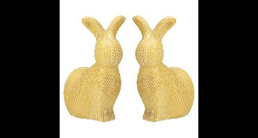 Home & Styling Decoratie paashaas / konijn - 2x - geel - dolomiet - 14 cm - paasdecoratie