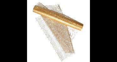 Home & Styling decoratie stof/tafelloper - goud - streep - 30 x 500 cm - polyester