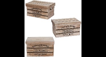 Home & Styling Houten opbergkisten - 3x stuks - met deksel - 30cm/36cm/42cm - Fruitkisten