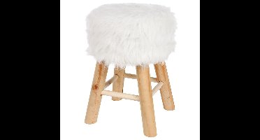 Home & Styling zit krukje Malmo - houten onderstel en fluffy stof - wit - D30 x H43 cm