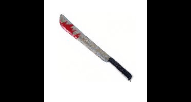 Horror kunststof hakmes/machete met bloed - 75 x 8 cm - Bloederige wapens - Halloween