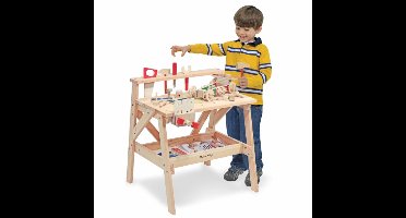 Houten speelgoed werkbank met gereedschap 61-delig