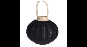 Houten theelichthouder / lantaarn met stof zwart 21 cm