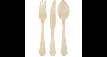 Houten verjaardag/bbq bestek set klassieke stijl 120x stuks