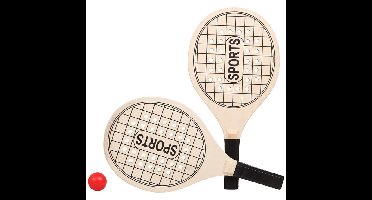 Houtkleurige beachball set met tennisracketprint buitenspeelgoed