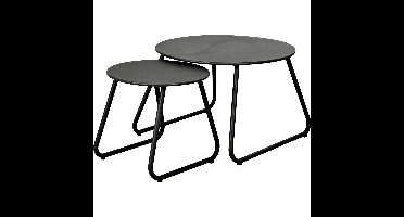 H&S Collection Bijzettafels - rond - set van 2x - zwart - metaal - binnen en buiten - 60 x 41,5 cm e