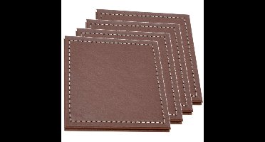 H&S Collection Glazen onderzetters - 12x stuks - bruin - kunstleder - 10 cm