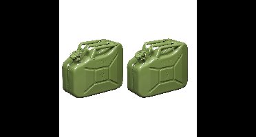 Jerrycan - Set van 2x stuks - metaal - 10L - legergroen - geschikt voor benzine / diesel