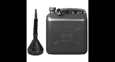 Jerrycan zwart voor brandstof van 20 liter met een handige grote trechter