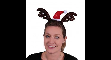 Kerst diadeem/haarband rendier gewei met kerstmutsje