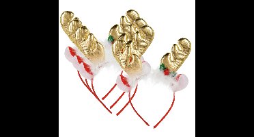 Kerst diadeem/haarbanden - 4x - rendier gewei met oren - goud - polyester - accessoires