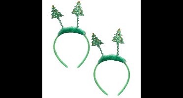 Kerst diadeems - 2x - wiebel kerstbomen - groen - kerstaccessoires - haarband