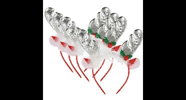 Kerst diadeems/haarbanden - 4x - rendier gewei met oren - zilver - polyester - accessoires
