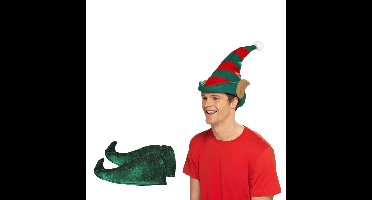Kerst Elfen verkleed set - puntmuts - met oren - volwassenen - met groene schoenen - one size