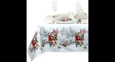 Kerst tafelkleed/tafellaken - met kerstman - 140 x 200 cm - rechthoekig - polyester