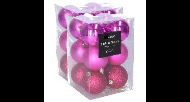 Kerstballen - 24x stuks - 6 cm - fuchsia roze - kunststof - mix - kerstversiering