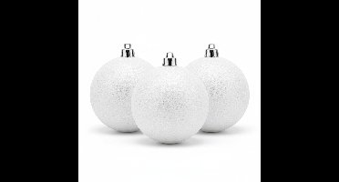 Kerstballen - 6x st - wit - glitters - D8 cm - kunststof - kerstversiering