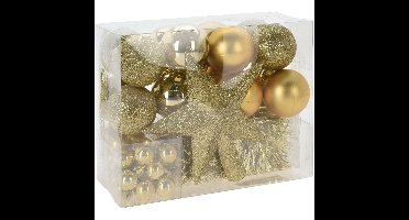 Kerstballen set 54-dlg - met piek - kunststof - goud - voor kleine boom