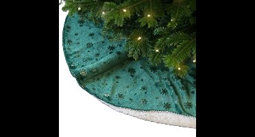 Kerstboomrok - donkergroen - sneeuwvlokken - D100 cm - polyester - kerstboomkleed