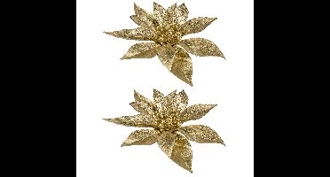 Kerstboomversiering Bloem - 6x - 15 cm - goud - op clip - ornament