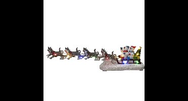 Kerstdorp beeldje - Kerstman in slee - met verlichting - 37,5 x 8,5 x 6,5 cm - kerstdorp figuur