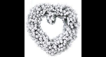 Kerstkans - hartvormig - groen/wit - met nepsneeuw - 50 cm