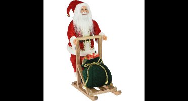 Kerstman decoratie pop - op slee - L25 x B30 x H45 cm - rood - kerst - figuur - beeld
