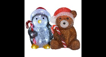 Kerstverlichting figuren - set 2x st - beer - pinguin - 24 cm - LED verlichting