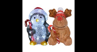 Kerstverlichting figuren - set 2x st - rendier - pinguin - 24 cm - LED verlichting