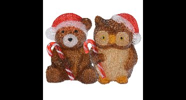 Kerstverlichting figuren - set 2x st - uil - beer - 24 cm - LED verlichting