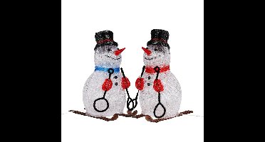 Kerstverlichting figuren - sneeuwpoppen - 2x st - op skies - 25 x 19 x 31 cm
