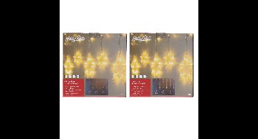Kerstverlichting lichtgordijn - 2x - warm wit - 6 sterren - 63 led lampjes - 200 cm - lichtsnoer