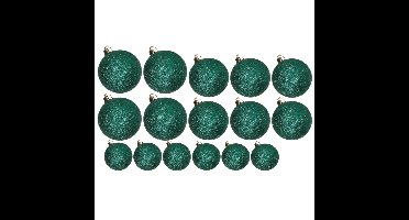 Kerstversiering set glitter kerstballen petrol blauw 6 - 8 - 10 cm - pakket van 50x stuks