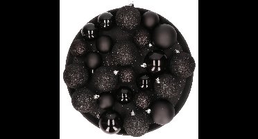 Kerstversiering set kerstballen zwart 6 - 8 - 10 cm - pakket van 40x stuks