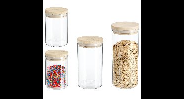 Keuken voorraad bussen - potten - glas/hout - set 6x stuks - voedsel - 600 ml en 1300 ml