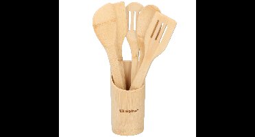 Keukengerei 5-delig 30 cm in houder naturel van bamboe