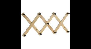 Kinderkamer deurhanger/kapstok verstelbaar - 9 zwarte haakjes - hout - 60 x 12 cm