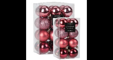 Kleine kerstballen - 40x st - 3 en 5 cm - roze - kunststof - kerstversiering