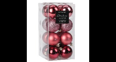 Kleine kerstballen - 48x - kunststof - roze - 3 cm